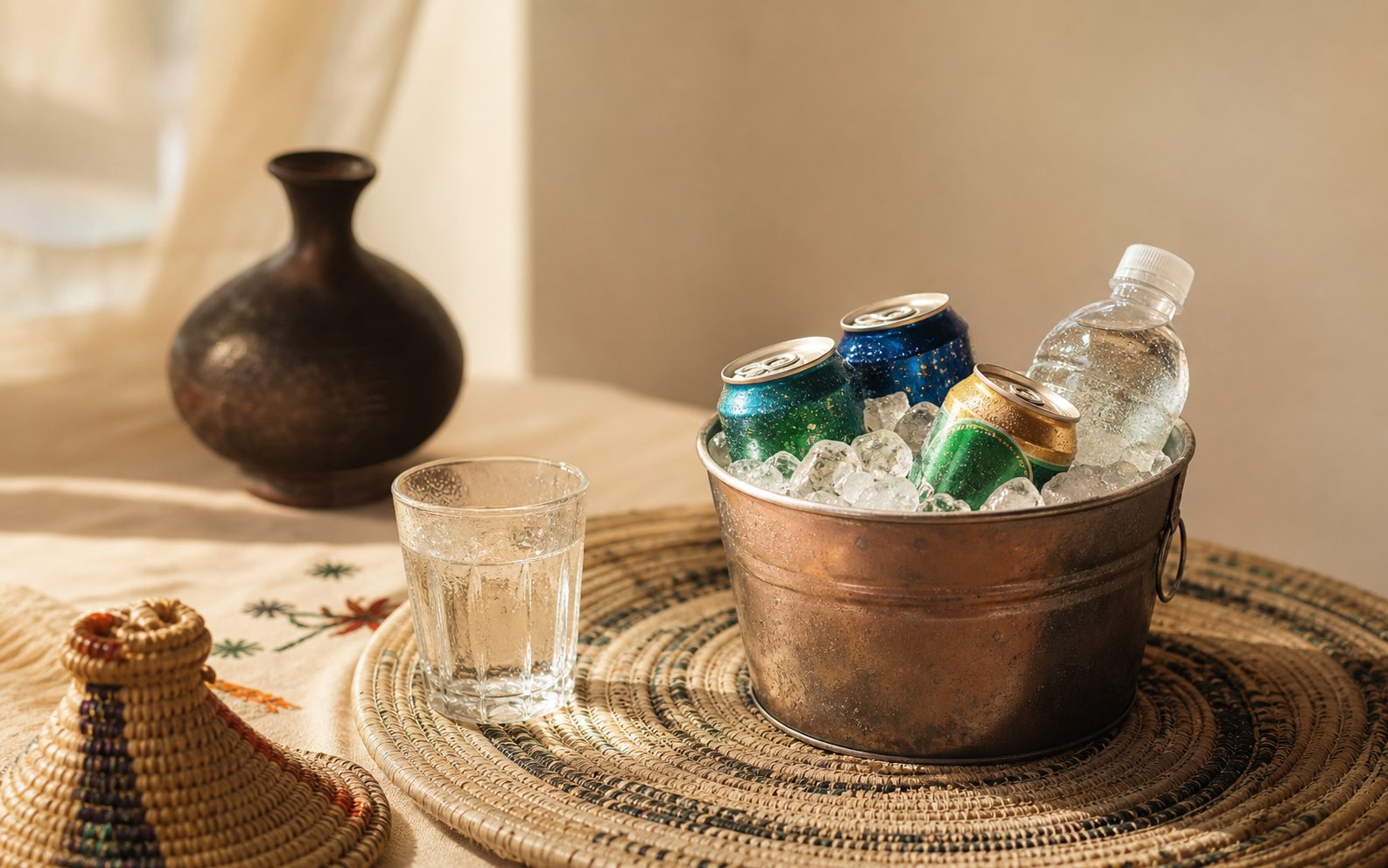 Cold Drink Combo — assorted canned sodas and bottled water on ice