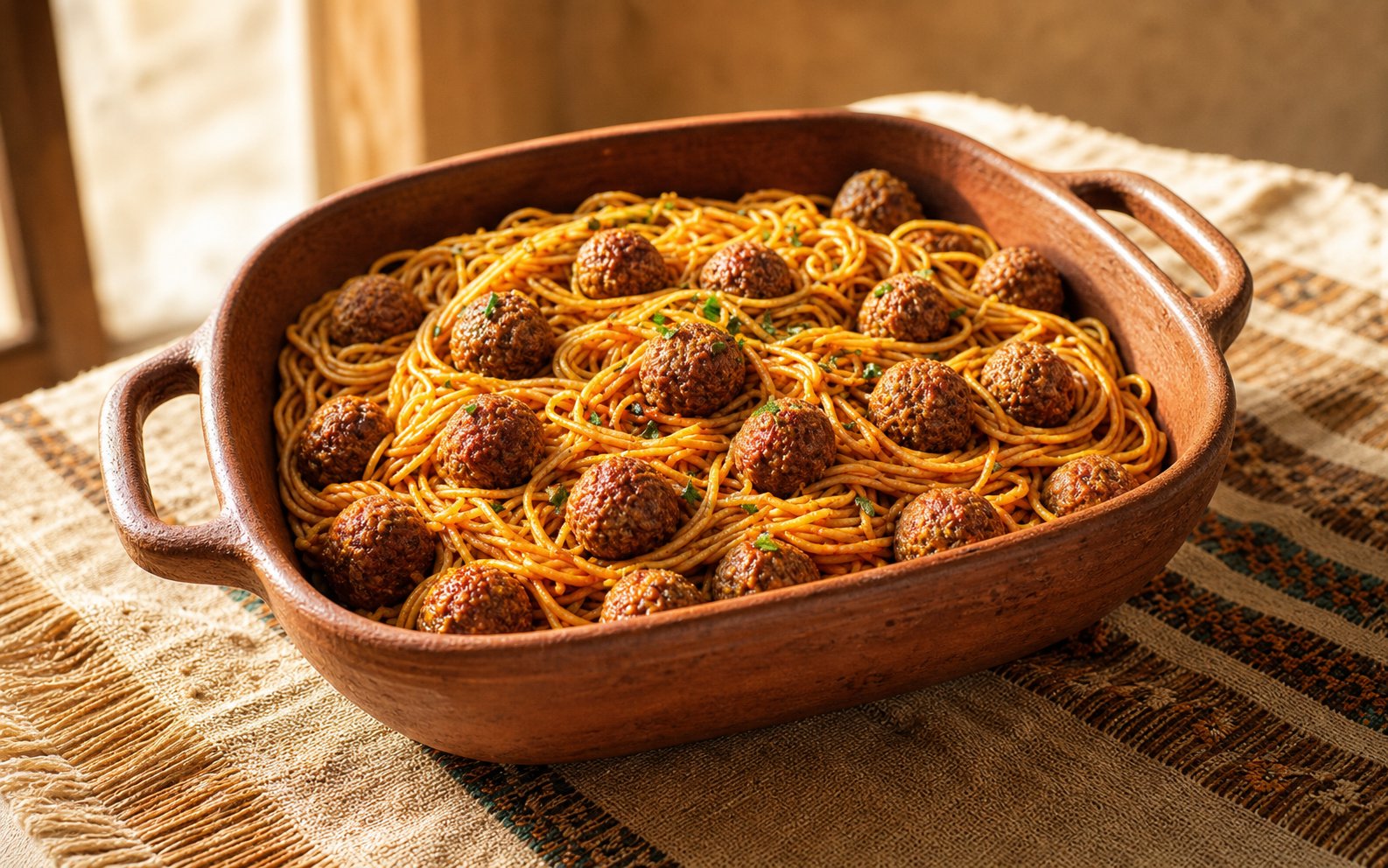 Meatballs with Noodles — spiced berbere meatballs over savory noodles