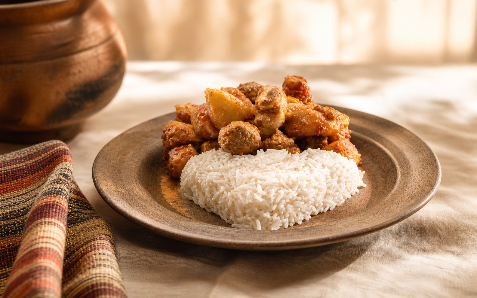 Meatballs with Rice and Potatoes — spiced Ethiopian meatballs over rice