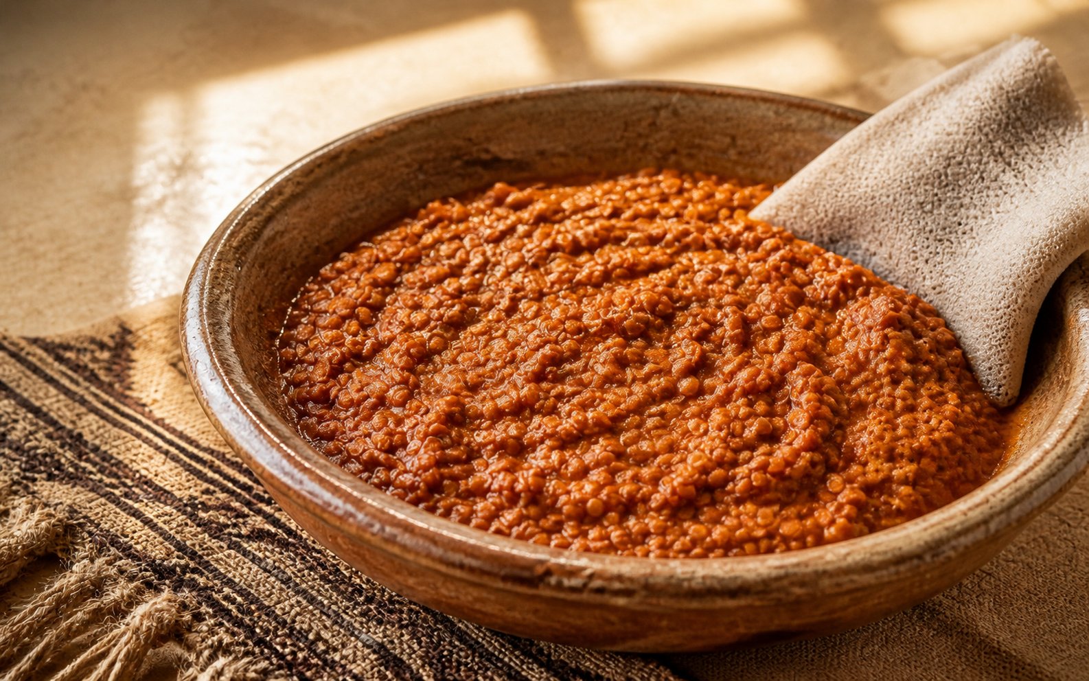 Miser Wot — spiced red lentil stew, a vegetarian Ethiopian favorite