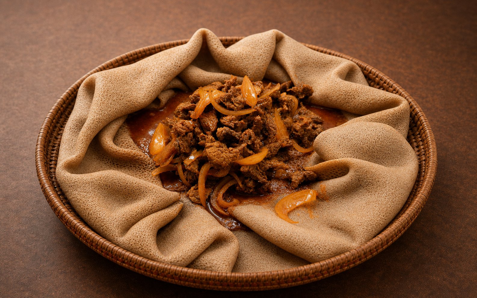 Beef Tibs — stir-fried beef cubes with peppers and onions